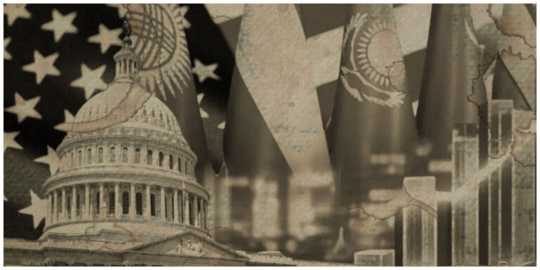 U.S. Capitol and C5+1 flags representing Central Asia resource politics