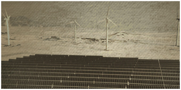 Asian industrial sovereignty illustrated through wind turbines and solar panels operating in winter conditions