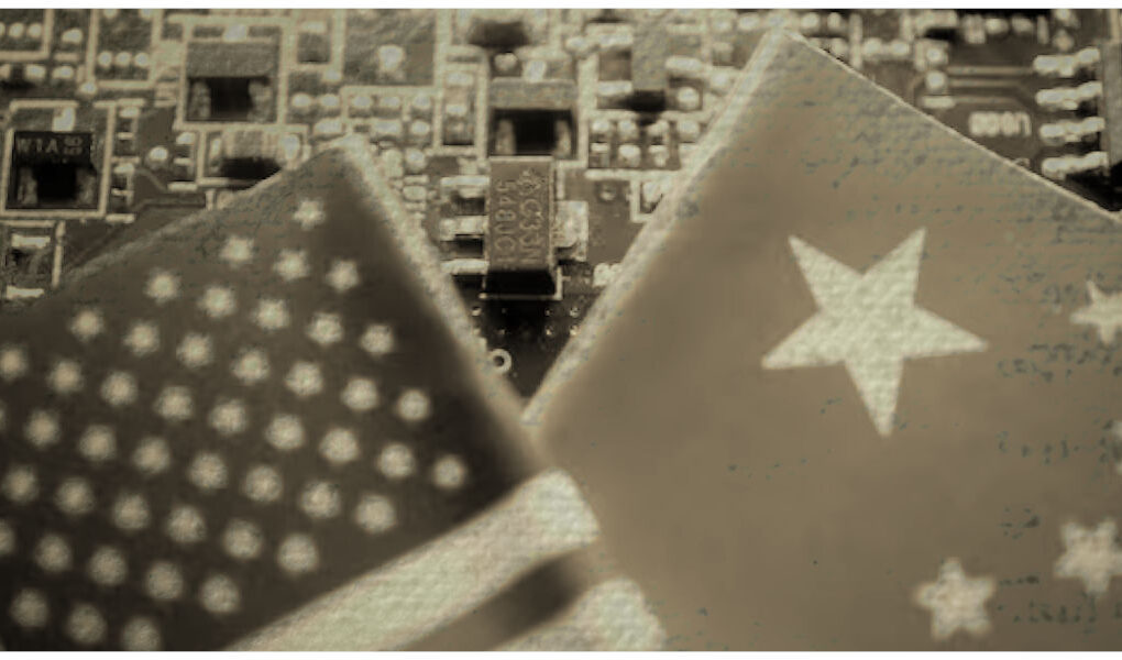 South Korea China semiconductor exports illustrated by US and China flags over circuit board